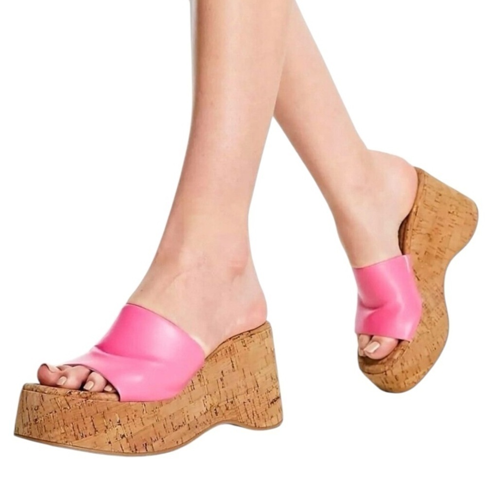 Madden Girl Pink Cork Platform Slide Sandals